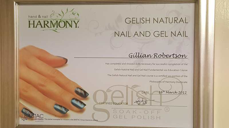 course certificate for gelish nail polish applications